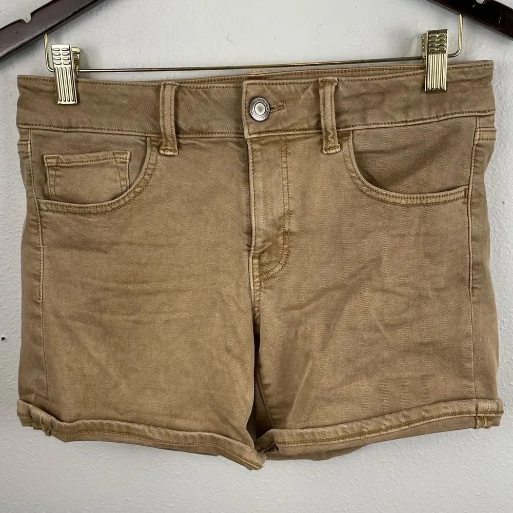 American Eagle Tan Stretch Denim Shorts Size 10 EUC